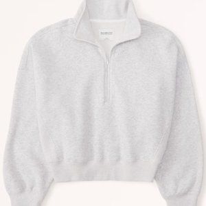 NEW Abercrombie & Fitch Essential Sunday Half-Zip Sweatshirt SMALL Light Grey